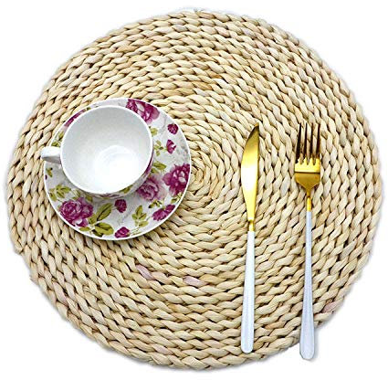 Juego de manteles individuales redondos de mimbre trenzado natural de mimbre para decoración de cocina, 6 posavasos (35 cm)