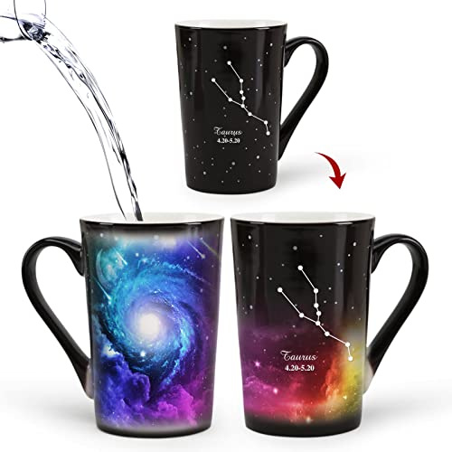 MUGKISS Tasse mit Wärmewechsel, Sternbild, 340 ml, Gravur, Horoskop, Stier, Kaffeetasse, Mondstern, Keramik, Farbwechsel, einzigartiges Urlaub, Geburtstag, April Mai Magic Presents.