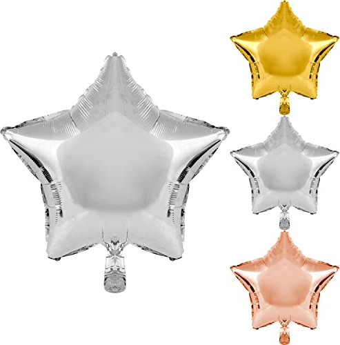 DekoRex Folienballons Sterne 10Stk. 45cm Geburtstag Deko (Farbe: Silber)