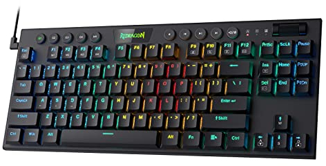 Redragon K622 Horus TKL RGB Mechanical Keyboard, Ultra-Thin Designed Wired Gaming Keyboard w/Low Profile Keycaps, Dedicated Media Control & Linear Red Switch, Pro Software Supported