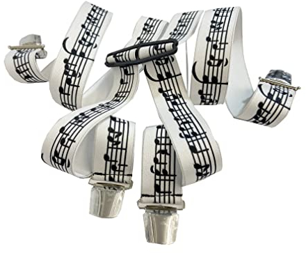 EDERER MUSIK NOTEN Hosenträger | UNISEX| verstellbar elastisch mit 4 starken Metallclips| 35mm breit -110 cm lang| Party | Fasching | Kostüm | Karneval | Musiknoten S/W G-004