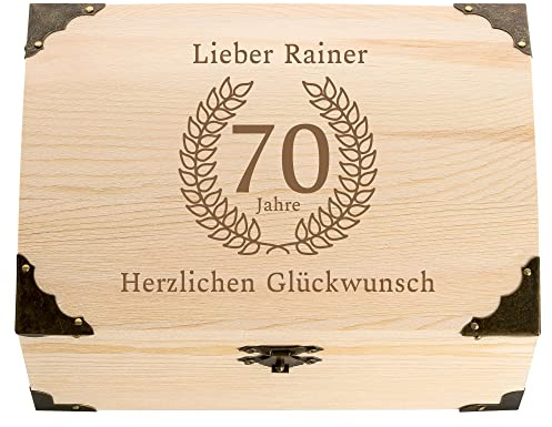 4youDesign Schatztruhe 70 Geburtstag mit Gravur | Geldgeschenk Geburtstag Männer Frauen | Personalisiertes Geschenk 70 Jahrestag | 18x13x10cm
