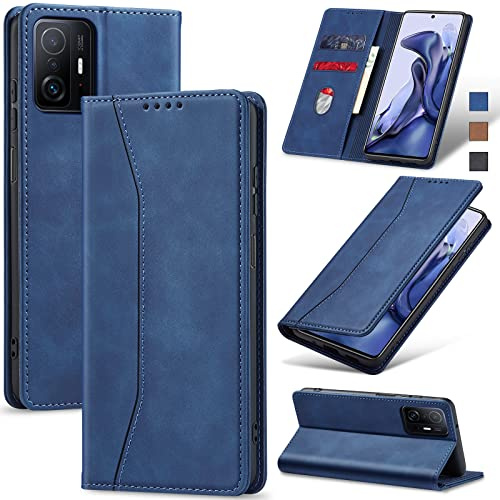 Jasonyu Handyhülle für Xiaomi 11T/11T Pro, PU Leder Klapphülle, Blau | Magnetische Schutzhülle, Ständer, Kartenfächern, Flip Klappbar, Stoßfeste TPU Stoßsicher Hülle