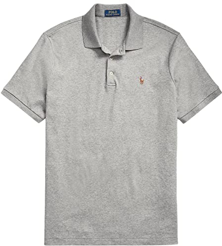 POLO RALPH LAUREN Herren-Poloshirt mit kurzen Ärmeln, Grau meliert mit dem charakteristischen mehrfarbigen Pony, XL
