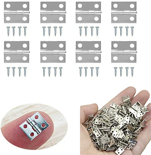 Lxoraziy 100 Pieces Small Mini Folding Butt Hinges, Miniature Furniture Cabinet Hinge for DIY Wooden Jewelry Box, Doll Houses, Tool Box (Silver)