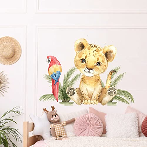 WANDKIND Löwe & Papagei Wandtattoo V352 | handgezeichnet | AUFKLEBER Kindergarten | Wandsticker Kinderzimmer Löwen Lion Safari (40 x 40 CM)