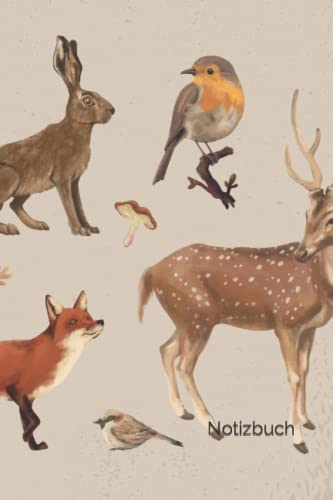 Notizbuch: Tiere Notizbuch | 6x9 Zoll DIN A5 | 100 Seiten liniert | Vögel Notizheft | Tier Tagebuch | Waldtiere Schreibheft | Wald Geschenk