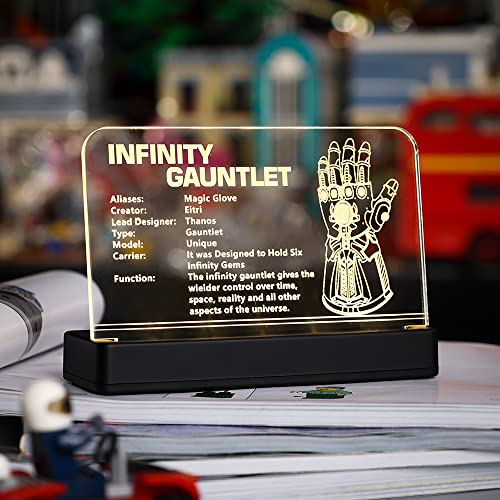 Kyglaring Leuchtendes klares Acryl-Namensschild mit Power-Basis, entworfen für Lego Marvel Infinity Gauntlet 76191 Bauset Schild Display