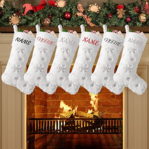 Deggodech Weißpelz Weihnachtsstrümpfe personalisiert 5 Stück Groß Plüsch Weihnachtsstrümpfe Bestickt mit Namen für Weihnachten Urlaub Familie Kamin Dekorationen
