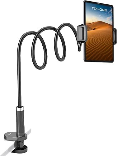 TRYONE Support Tablette Lit, réglable en col de Cygne pour iPad Pro 12.9, 10.5, 9.7, iPad Air Mini, Switch, Galaxy Tab, Huawei Mediapad, Autres tablettes, Longueur Totale 100 cm.