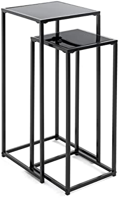 HAKU Möbel Blumensäule 2er Set schwarz, Metall, Sicherheitsglas - Maße: B 25/30 cm x H 60/70 cm x T 25/30 cm, Style: Modern