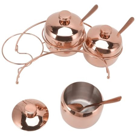 Sugar Bowl with Lids and Spoon, Stainless Steel Seasoning Containers Set Gold Spice Sugar Container with Spoon and Lid Salt Container for Home(Rose Gold)