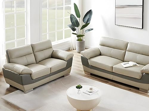 Venta-unica - Sofa 3+2 Sitzer aus franzîsischem Leder - zweifarbig anthrazit und grau