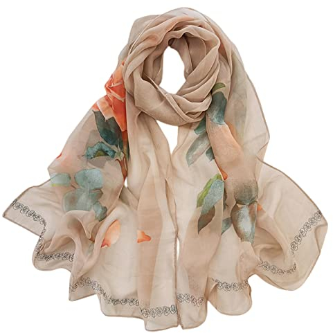 FAIRYGATE Schal Damen Beige Musselintuch Damen Halstücher für Damen Seidenschal Damen Warm Weich Seidentuch Eleganten Als Stola Sonnenschut Ganzjährig A5119