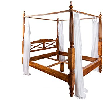 MASSIVMOEBEL24.DE Oxford Himmelbett Akazie 147x221x224, Farbe:Hellbraun lackiert