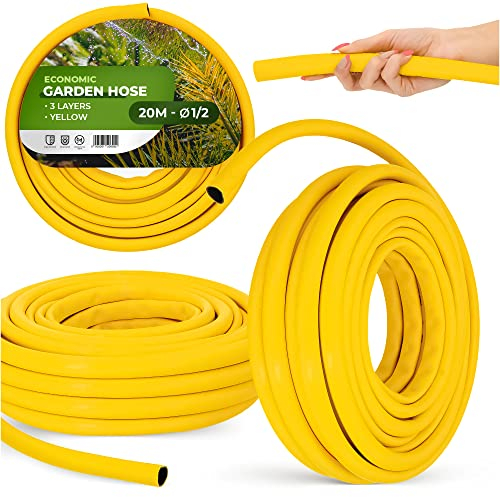 Tuyau d'arrosage 1/2, 20 m, jaune, renforcé, 3 couches, résistant aux UV, indéformable, flexible, irrigation, jardinage, lavage de voiture, tuyau blindé