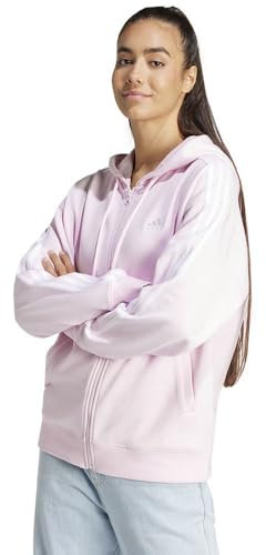 adidas Femme Essentials 3-Stripes French Terry Oversized Full-Zip Hoodie, Clear Pink, XS