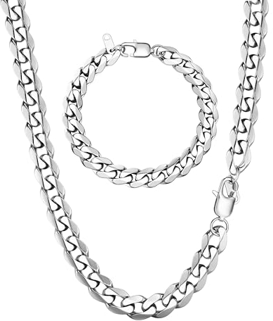 LOLIAS Panzerkette Herren Edelstahl Personalisiert 5/9MM Breite Glieder Hip-Hop Edelstahl Kette Mann Halskette und Armband Herren Silber für Männer Jungen Länge 46-55CM wählbar