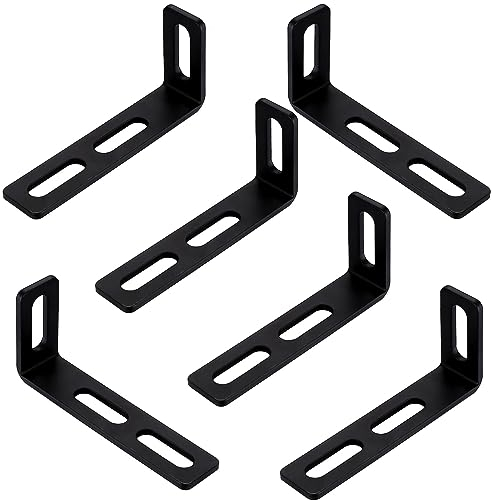 Staffe di fissaggio regolabili con 3 fori allungati, 6 Pz angolare a L nero connettore angolare, supporti angolari in metallo ad angolo di 90 gradi per uso pesante, 110x50x24 mm