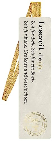 Lesezeichen mit Band Lesezeit | Maße je Lesezeichen: 18 x 5,5 cm | Motiv: goldene Lettern