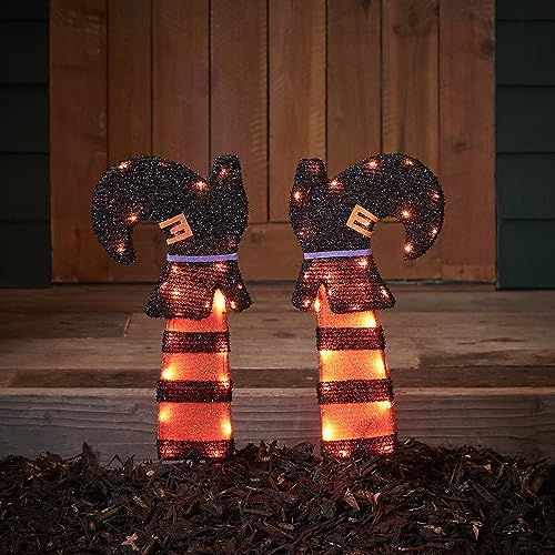 Lights4fun LED Halloween Hexenbeine mit Erdspießen – Leuchtende Garten-Deko mit 56 LEDs – Batteriebetriebene Halloween Deko für Außenbereich – 45 cm Höhe