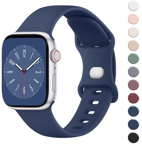 Wanme Armband für Apple Watch Armband 38mm 40mm 41mm 42mm 44mm 45mm 49mm Damen Herren, Silikon Armbänder Classic Sport Ersatz Uhrenarmband für iWatch Series Ultra 9 8 7 6 5 4 3 2 1 SE, Navy Blau