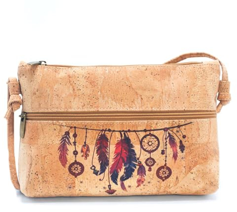 DeCarbonize Umhängetasche aus Kork Crossbody Veganleder Nachhaltig Damen Handtasche (Traumfänger)