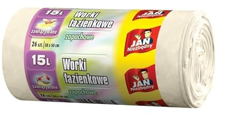 JAN NIEZBĘDNY Toilettenbeutel/Für die Toilette/Für das Badezimmer/Rosenduft/Strapazierfähig/Einfach zu binden/ 15l/ 26 Stück in einer Rolle/Weiß