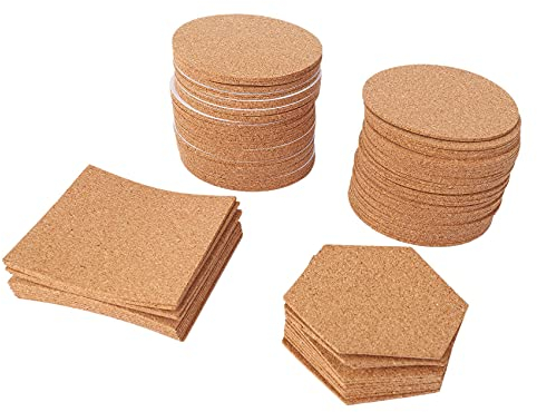 Greethga 120 StüCk Rundes Sechskant-Selbstklebendes Korkquadrat, Korksperrholz, Wiederverwendbare Korkplatten-Korkmatte, Verwendet für Untersetzer und Heimwerker
