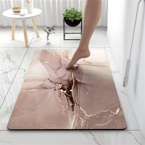 Hixingo Tapis de Bain Antidérapant Moderne Motif Marbre Tapis Salle de Bain Diatomite Absorbant, Tapis Douche Séchage Rapide, Microfibre Tapis Vaisselle Tapis d'Entré (50x80cm,Or Rose)