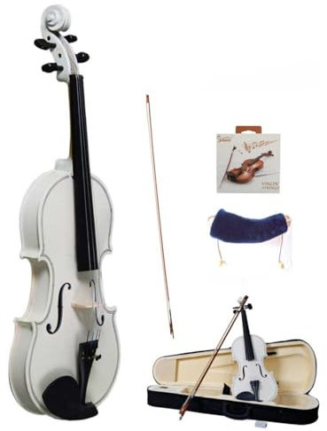 LEADZM Ensemble de Violon 4/4 Pleine Grandeur, Violon Adulte pour Débutants, Violon en Bois Massif avec Étui, Corde D'arc, Repose-Épaules à Ressort, Colophane (Blanc)
