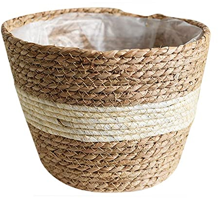 Macetas de paja, accesorio de plantación, artesanía, flores, hierba, interior y exterior, decoración del hogar, contenedores para plantas (M-B)