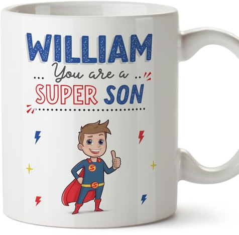 MUGFFINS Personalised Mug for Son - in English - You are Super! - Funny Custom Gift - Ceramic 11oz Mug