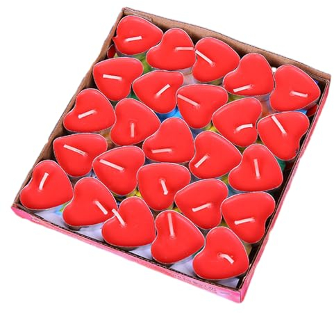 ALLAVA 50 Stück Teelichter Herzform, Teelichte Love, 2 Stunden Brenndauer, aus Paraffinwachs, Kerzen für Stövchen, Deko, Gastronomie, Outdoor, Party, Windgläser (Rote)