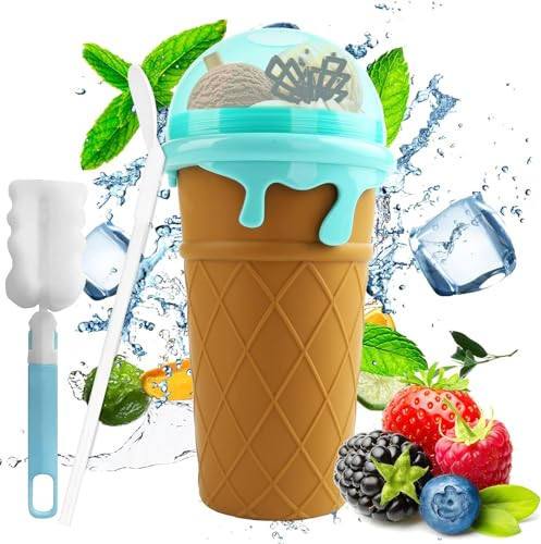 Allssal Vaso para granizados, congelado rápido, taza de silicona para exprimir, batidos, helados para la familia, bricolaje casero (café)