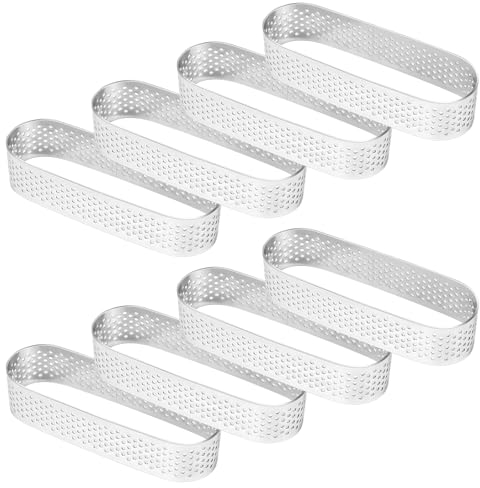 Caoruiy 8Pcs Oval Tartlet French Dessert Mousse Fruit Pie Tart Ring Quiche Cake Mold, Stainless Steel Tart Mousse Ring