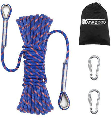 NewDoar 14KN Corde d'escalade Statique 8mm Cordon Accessoire pour Équipement 10m,20m,30m,50m Corde d'évacuation avec 2 Mousquetons pour d'escalade sur Glace Corde de Sauvetage Incendie-Bleu/20m
