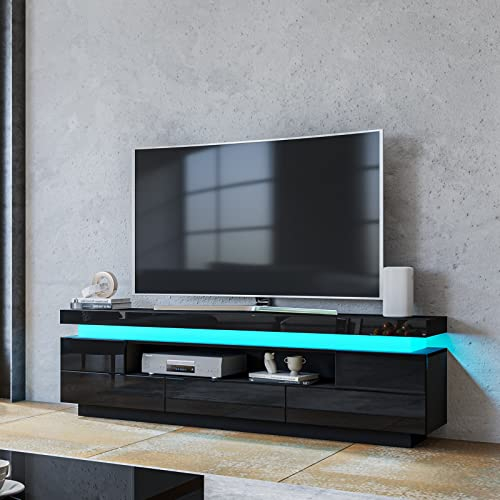 150cm TV-Ständer für das Wohnzimmer, Schwarz Hochglanz TV Schrank mit 5 Schubladen und Klappdeckel, Modernes TV Entertainment für das Wohnzimmer Schlafzimmer Möbel Möbel Mittelteil