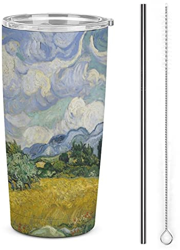 Van Gogh Wheat Field with Cypress Tree 20oz Stainless Steel Tumbler, Insulated Tumblers Cup with Lid and Straw and Straw Brushes, Double Wall Travel Coffee Mug