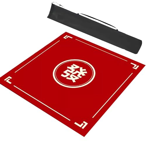 GMSDHCY Mahjong-Tischdecke rutschfeste Spielmatte Aus Gummi, Mahjong, Domino, Poker, Karten Und Brettspiele, Tischauflage Mit Tragetasche (Color : Red, Size : 39.4x39.4in/100x100cm)