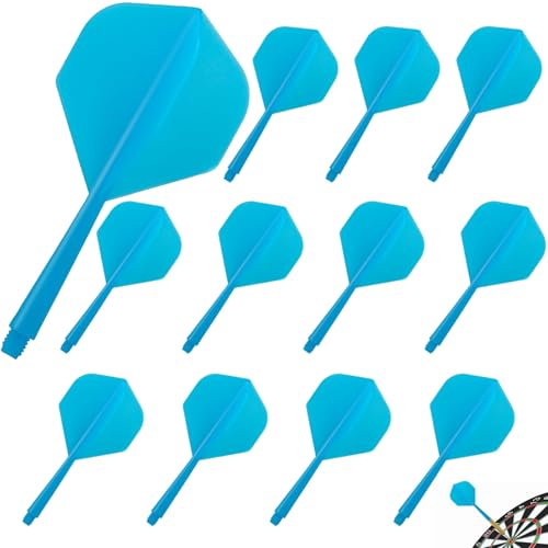 Pyroclasia 12 STK Darts Flights mit Schäfte Stabil Darts Zubehör Fusion Flights Dart Flyer mit Schaft Integrierte Festen Flights Kunststoff Dartschäfte Shaft Flight System Kombi(2BA) (Blau)