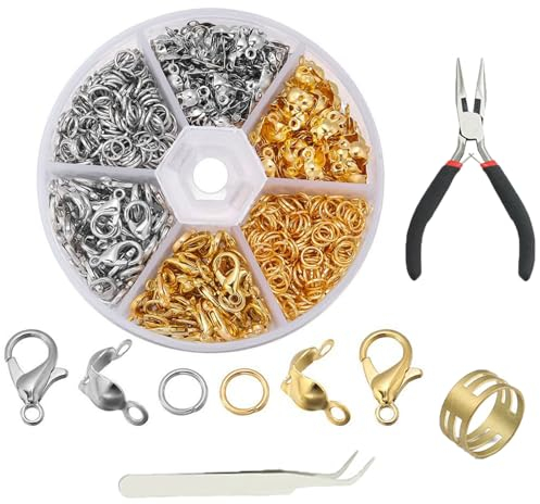 Kettenverschluss Gold,340 Stück Schmuck VerschlüSse,Biegeringe,Schmuckherstellung ZubehöR, FüR ArmbäNder Perlen Ketten Reparatur Diy,FüR ArmbäNder Gold Silber Edelstahl Halsketten Quetschperlen Ketten