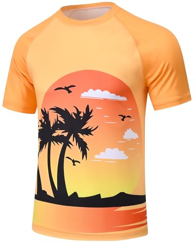 Huayuzh Uv Shirt Herren Rashguard Badeshirts UPF 50+ Schnelltrocknend Leicht Atmungsaktiv Surfen Wandern Schwimm Tshirt Sonnenuntergang XL