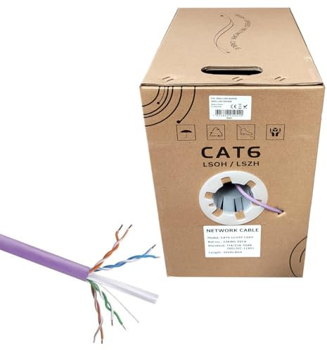 JUSTOP 305M CAT6 LSOH LSZH Ethernet Cable Reel 23 AWG UTP Network Solid Core CCA 1000 Feet Bulk - Violet