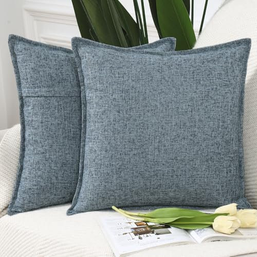 Madizz 2er Set Polyester- Leinen Kissenbezügen Weiche dekorative Kissenbezüge für Sofa Schlafzimmer Kissenhülle Gemischtes Blau 45x45 cm Quadrat