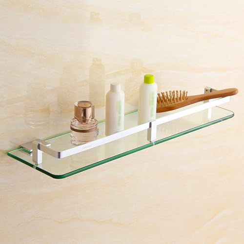 SanzIa 9,8-23,6 Zoll Glasregal für Badezimmer, Moderne Edelstahl gehärtetes Glas schwebende Regale Wandmontage, einstellbare Clip-Abstand(25cm)