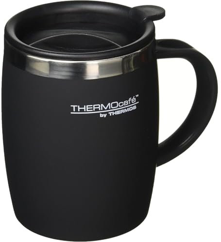 AMK® Thermos Thermocafe Soft Touch Desk Mug Black 450ml Vacuum Insulated Keeps Warm Or Cold Stainless Steel Interior Suitable for Coffee Tea & Iced Teas