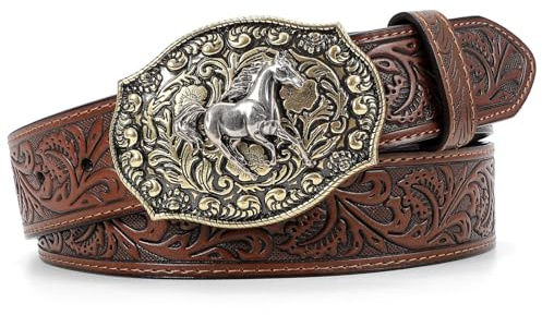 SANSTHS Cowboy gürtel Herren Western gürtel Damen mit Western-Schnallen | cowboy Cowgirl gürtel damen, aus geprägtem Leder für Jeans, Weihnachtsgeschenke, Leder Gürtel, Hlloween, Karnival