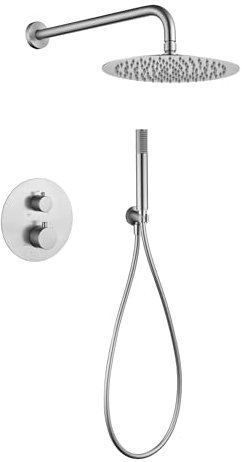 MICE - Conjunto de ducha, Kit termostatico Ducha Empotrado pared - 2 vías - griferia baño termostatico (Niquel Cepillado)
