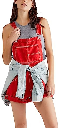 YILEEGOO Denim Jumpsuits for Women Straight Leg Stretch Jeans Dungarees Bib Overalls Regular Fit with Adjustable Straps (Z-Shorts Red, XXL)